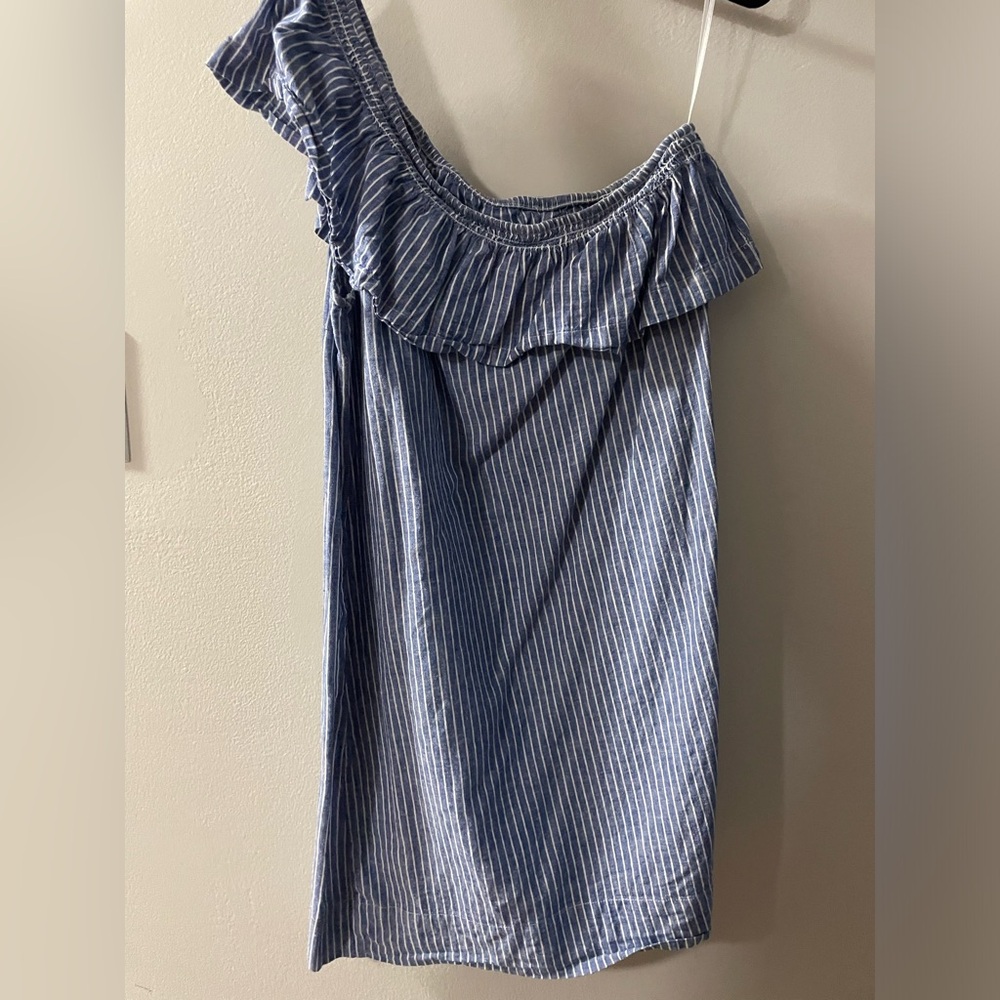 AQUA one shoulder ruffle linen dress